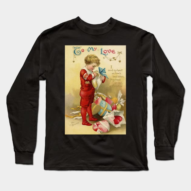 Vintage Valentine Boy Long Sleeve T-Shirt by RetroSalt